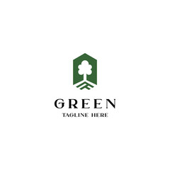 eco green tree environment with roots in hexagonal shape logo design