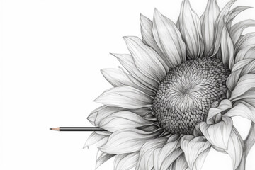 Sketch illustration of a sunflower on a white background - obrazy, fototapety, plakaty