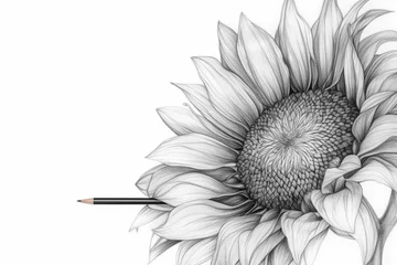 Foto op Aluminium Sketch illustration of a sunflower on a white background © mualtry002