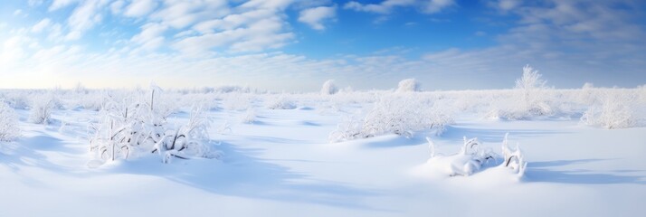 Fototapeta na wymiar A Serene and Pristine Winter Wonderland: The Untouched Simplicity of a Snow-Covered Field Under a Pale Blue Sky