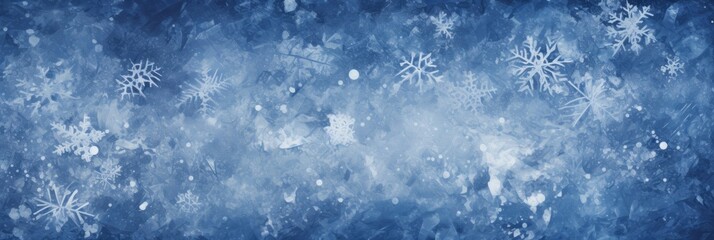 Fototapeta premium A Winter's Touch: Delicate Abstract White Frost Patterns Over a Deep Dark Blue Background Evoking Chilly Serenity