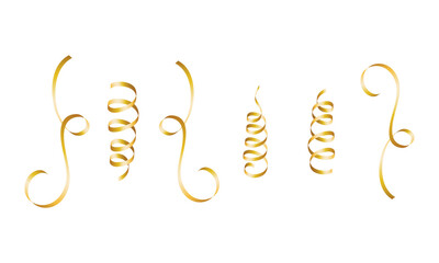 Vector golden curled ribbons serpentine realistic set