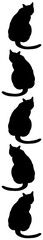 Five black cats in line vector illustrations - silhouettes of the 5 cats isolated on white background-5匹の縦に並んだ黒猫のベクター素材	