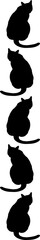 Five black cats in line illustrations - silhouettes of the 5cats isolated on white background-5匹の縦に並んだ黒猫のイラスト	