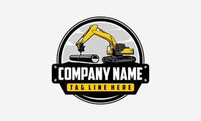 Excavator Vector Logo Template. pipe handing equipment. construction, vector illustration