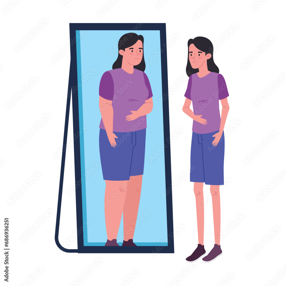 Wall mural anorexia woman and mirror