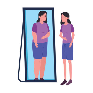 anorexia woman and mirror
