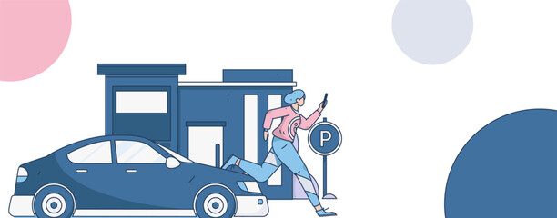 Vector internet operation hand-drawn illustration of people getting discounts for refueling the car
