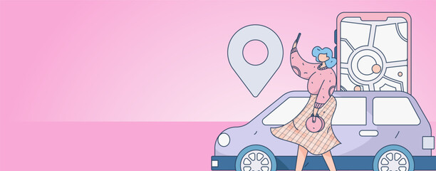 Vector internet operation hand-drawn illustration of people getting discounts for refueling the car
