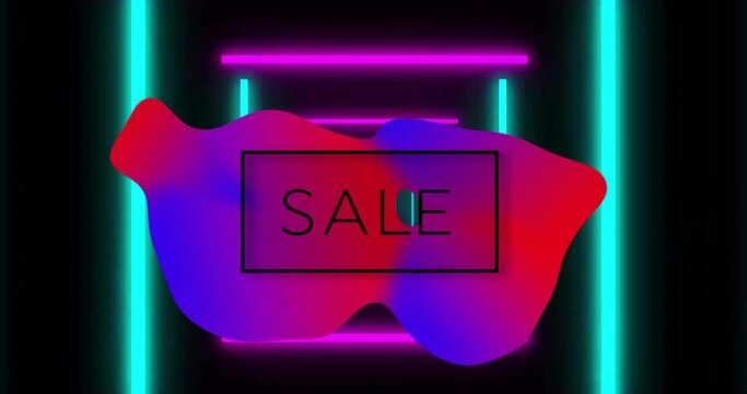 Animation of sale text and shapes on black background