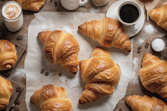 croissant and cup of coffee background