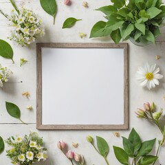 background with blank frame and flowers