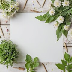 background with blank frame and flowers