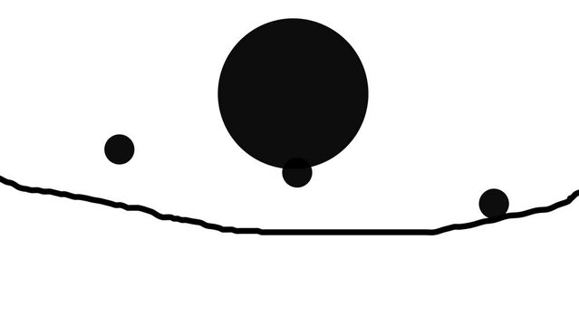 Balls bounce on a twitching rough rope. A black circle hangs from above. It is suitable for inserting a logo or text into it.