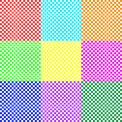 Checkered background with nine differently colored square sections 