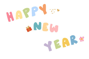 Colorful text of happy new year with no background