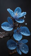 blue Flower wallpaper with blur background.  Close-up blue flower with water drops Wallpaper. Flower Phone wallpaper. vertical flower background.