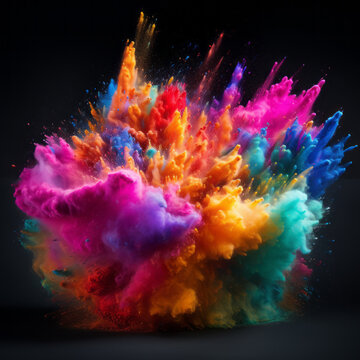 multicolored dust explosion, on a dark gray background