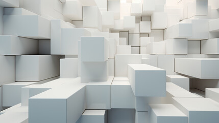 White 3D cubes of different sizes and lengths are stacked in and out