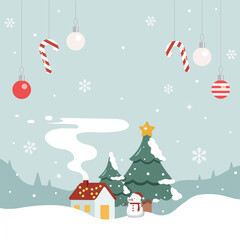 Christmas card with christmas tree and gifts. Holiday seasonal concept.