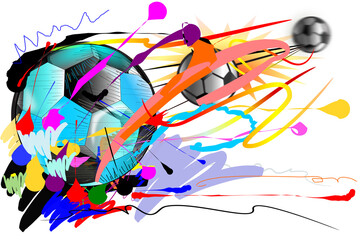 Balls and fair play sport art balls action and brush strokes style