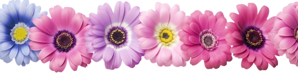 Fototapeten row of Transvaal daisy flowers banner isolated on transparent background - floral design element PNG cutout © sam