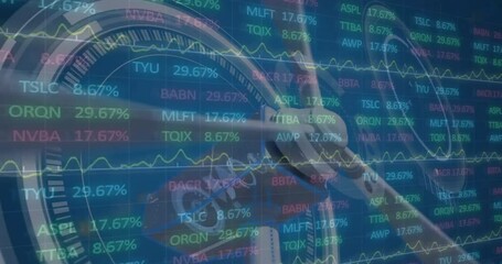 Animation of diagrams and stock market over wind turbine - Powered by Adobe