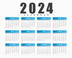 white and blue 2024 annual schedule calendar template in minimal style
