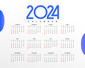 minimal style happy new year 2024 calendar template design