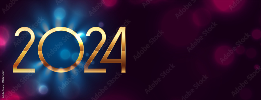 Wall mural 2024 golden lettering new year eve banner with light effect - Wall murals