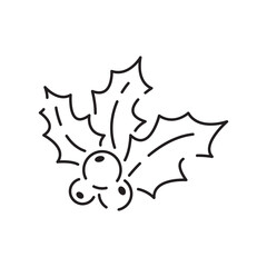 Mistletoe line icon. Winter holiday berry decor outline style pictogram on white background. Christmas mistletoe with leaves and berries design. Vector graphics