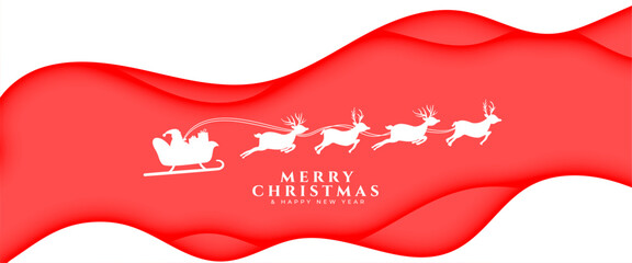 merry christmas festive season banner with flying santa sleigh - obrazy, fototapety, plakaty