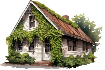 Fototapeta na wymiar gambrel roof with climbing ivy, magazine style illustration