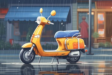 rain-soaked electric scooter on a gloomy day