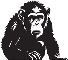 Set gorilla logo. Chimpanzee black silhouette icon isolated on white background