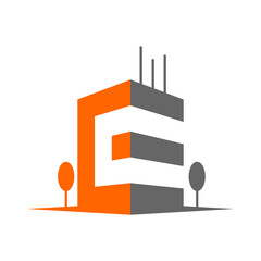 The building logo that forms the letter E is simple and attractive
