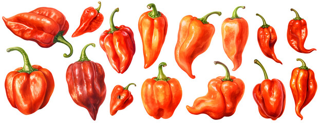 habanero pepper watercolor illustration clipart. Generative AI