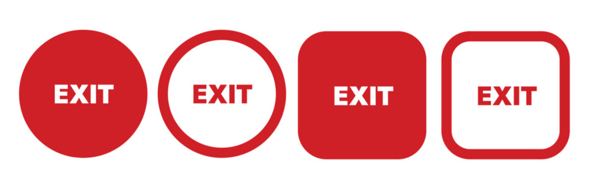 Red exit sign with text flat vector icon for print