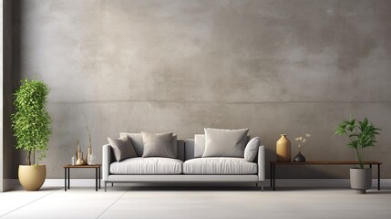 Fototapeta na wymiar Modern minimalist style home interior design with gray sofa in living room