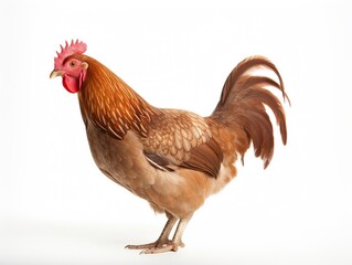 Fototapeta premium Brown laying hen isolated on white background