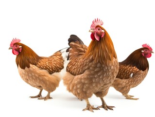Fototapeta premium Brown laying hens isolated on white background