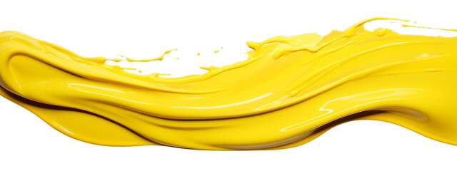 Vivid yellow paint splash, dynamically captured against a transparent background, expressing...