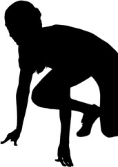 Digital png illustration of silhouette of female runner on transparent background
