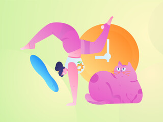 Practicing yoga, physical and mental health, flat vector character concept, operation hand drawn illustration
