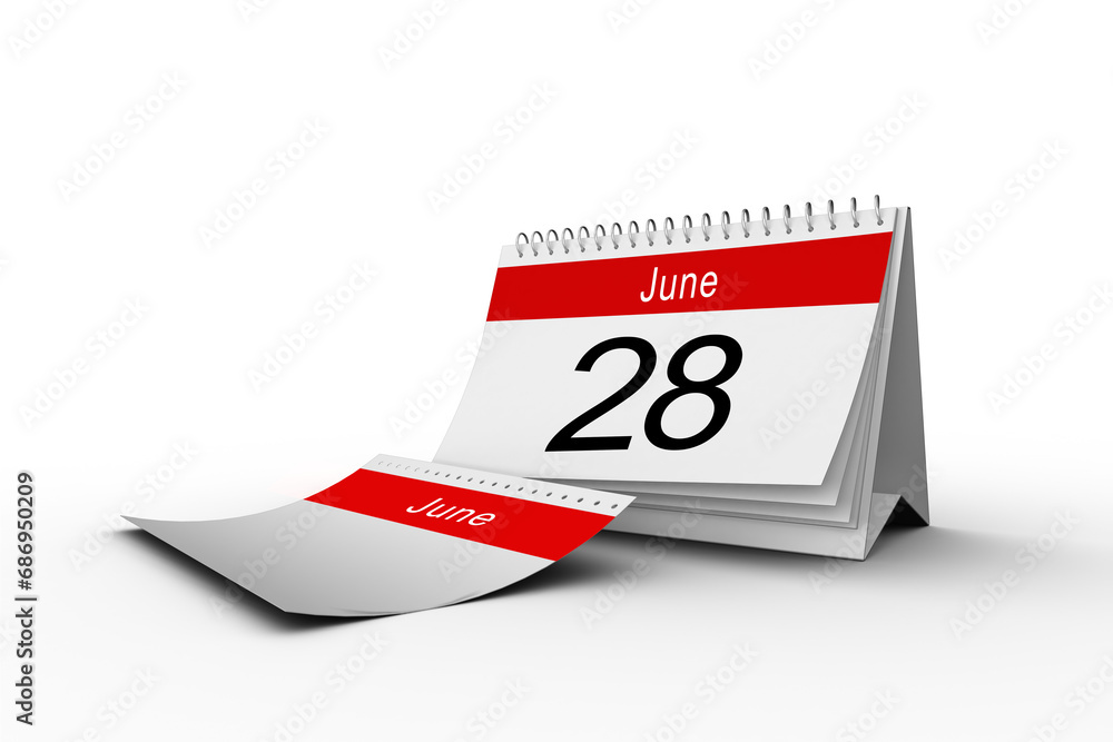 Poster digital png illustration of calendar with 28 june and empty card on transparent background