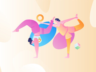 Practicing yoga, physical and mental health, flat vector character concept, operation hand drawn illustration
