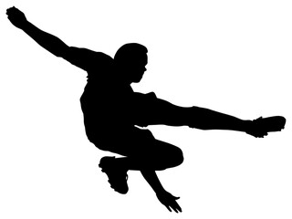 Digital png silhouette of male football player kicking on transparent background