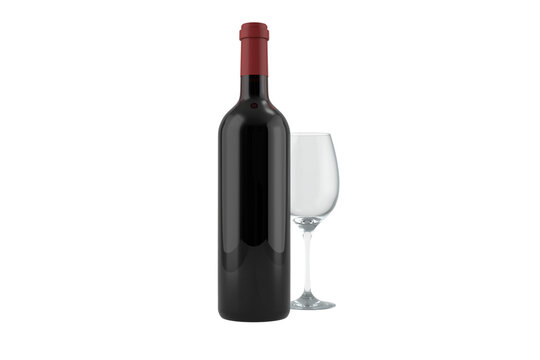 Digital png illustration of wine bottle and glass on transparent background