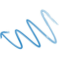 Digital png illustration of blue long wavy left arrow on transparent background