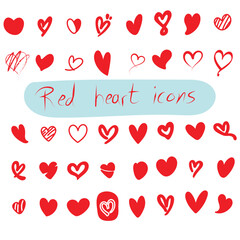 red heart shapes icons set illustration vector hand drawn isolated on white background